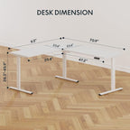 SANODESK Electric Corner L-Shaped 71 x 63 in Standing Desk, Memory Height Adjustment, White Top White Frame