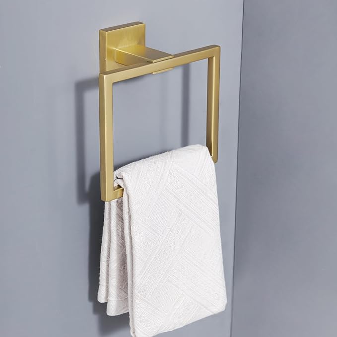 10-Piece Bathroom Hardware Kit - Brushed Finish SUS304 Stainless Steel Set, Featuring 2 x 23.6 Towel Bars, 2 Towel Rings, 2 Toilet Paper Holders & 4 Towel Hooks (Brushed Stainless) (Brushed Gold)