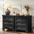 Farmhouse Bedroom Dresser and Nightstand Set of 4, 6 Drawer Tall & 5 Drawers Dresser & 3 Drawer Nightstand Set with Wooden Legs, Rustic Wood Bedroom Furniture for Livingroom, Hallway, Black