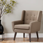 HUIMO Accent Chairs for Living Room,Linen Button-Tufted Upholstered Armchair with Wooden Legs,Comfy Mid Century Modern Chair for Bedroom Apartment Waiting Room Brown