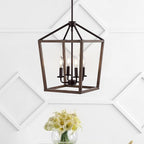 JONATHAN Y JYL1322A Pagoda 13" 4-Light Iron Farmhouse Industrial Lantern LED Pendant, Rustic, Bohemian, Coastal, for Dining Room, Kitchen, Living Room, Oil Rubbed Bronze/Faux Wood