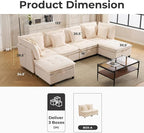133'' Modular Sectional Sofa, Oversized U Shaped Couch with Storage Ottoman, Comfy Chenille Sofa with Deep Seat, 6 Seat Convertible Couches with Throw Pillows for Living Room, Beige