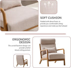 Accent Chair Mid Century Modern Chair Linen Fabric Living Room Chairs with Solid Wood Frame Comfy Upholstered and Lumbar Pillow Reading Side Chair Easy Assembly for Bedroom (1, Beige)