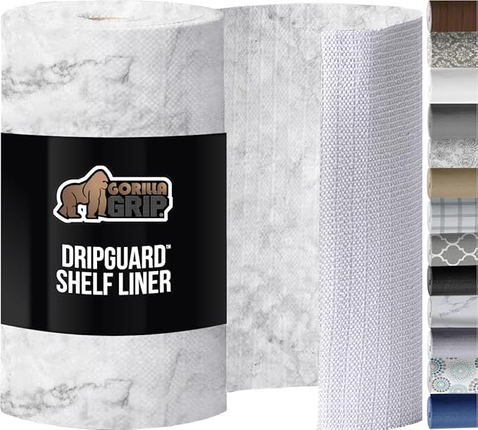 GORILLA GRIP DripGuard Shelf Liner, Non Adhesive Drawer and Kitchen Cabinet Protector, Slip Resistant BPA Free Smooth Surface Plastic Liners for Cabinets, Bathrooms, Closets, 12x120 Inch, Marble