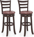 COSTWAY 30” Bar Height Stools Set of 2, Swivel l High-Top Chairs with Backrest & Faux Leather Padded Seat, Rubber Wood Barstools with Footrest for Kitchen, Dining Room, Pub (2,30'')