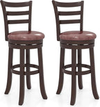 COSTWAY 30” Bar Height Stools Set of 2, Swivel l High-Top Chairs with Backrest & Faux Leather Padded Seat, Rubber Wood Barstools with Footrest for Kitchen, Dining Room, Pub (2,30'')