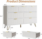 White Dresser for Bedroom, 7 Drawer Dresser with Gold Pulls, Wide Chest of Drawers for Bedroom, Entryway, 47.2" L x 15.7" D x 31.4" H