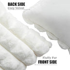 Neelvin Cream White Faux Fur Cozy Soft Plaid Decorative Throw Pillow Covers 12x20 inch Set of 2,Velvet Pillowcase Cushion Case for Sofa Couch