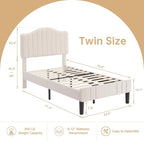 VECELO Twin Bed Frame Upholstered Platform Bed Frame with Height Adjustable Teddy Fabric Headboard, Strong Wood Slats Supports 7.9'' Under Bed Space Noise Free No Box Spring Needed, Cream