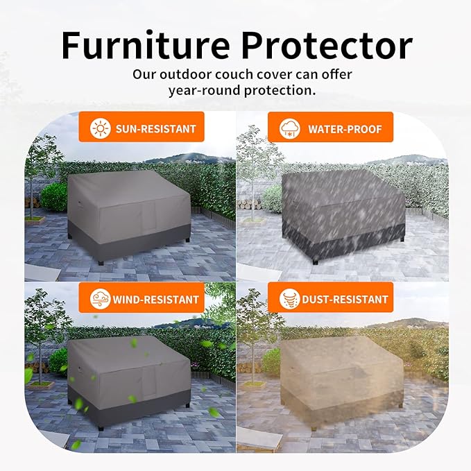 Easy-Going Waterproof Outdoor Couch Cover, Heavy Duty 3-Seater Patio Sofa Cover, Windproof Outdoor Furniture Cover with Air Vent (62Wx40Dx32H inch, Gray/Dark Gray)