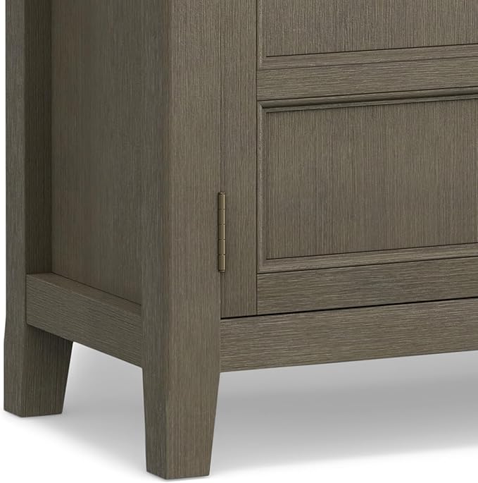 SIMPLIHOME Burlington SOLID WOOD 30 inch Wide Transitional Low Storage Cabinet in Farmhouse Grey for the Living Room, Entryway and Family Room
