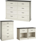 Farmhouse Dresser and Nightstand Sets, 4Pcs Bedroom Furniture Set, Nightstand Set of 2 & 55" Wide 8 Drawer and 44" Tall 5 Drawer Dresser with Large Drawers & Bar Handles, White