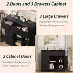 Sideboard Floor Storage Cabinet - Wooden Storage Organizer with 2 Doors and 3 Drawers, Free Standing Accent Buffet Cabinet with Adjustable Shelves for Living Room, Bedroom.Bathroom (Black)