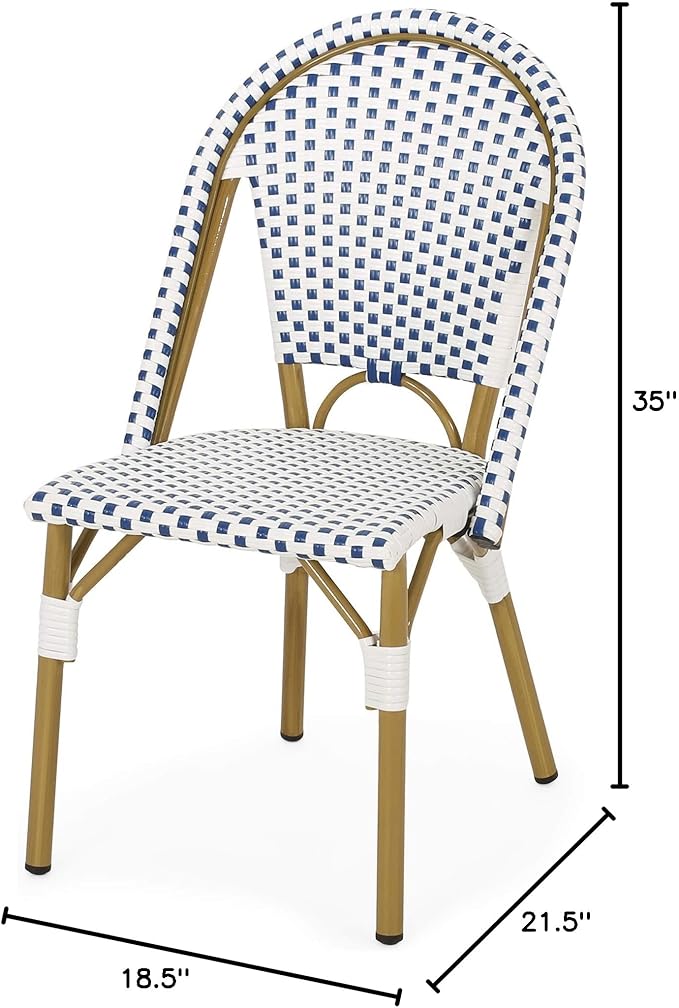 Christopher Knight Home Philomena Outdoor French Bistro Chair (Set of 4), Blue + White + Bamboo Print Finish