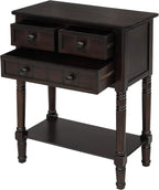 Knocbel Slim Antique Entry Console Table with Drawers & Bottom Open Shelf, Solid Wood Sofa Couch Table for Entryway Hallway Living Room (Espresso)