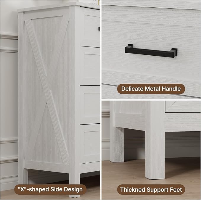 LYNSOM Farmhouse 9 Drawer Dresser for Bedroom, 55 Inch Wide Wood Rustic Chest of Drawers with X-Marking & Bar Handle, Large Storage Dressers Organizer for Bedroom, Living Room, White