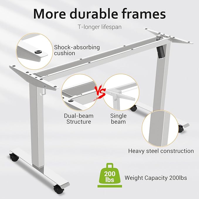 farexon Electric Standing Desk Adjustable Height, 63x24 Inches Computer Desk with Rolling Wheels, Dual-Beam Frame,Mouse Pad,Spliced Table Tops,Multifunctional Stand up Desk for Home/Office(Oak Gray)