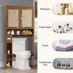Over The Toilet Storage Cabinet, Over Toilet Bathroom Organizer with Double Doors and Adjustable Shelf, Freestanding Home Space Save Toilet Rack (Rustic Brown, Double Doors)