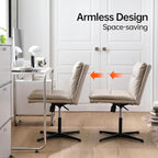 EMIAH Armless Office Desk Chair No Wheels PU-Padded Vanity Mid-Back Ergonomic Home Computer Comfortable Adjustable Swivel Task Chair with Thickened Cushion