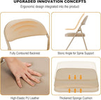 4 Pack Khaki Folding Chairs with Padded Cushion and Back, Portable Stackable Commercial Metal Foldable Chairs with Steel Frame for Party Events Wedding Home Office, 350lbs Capacity