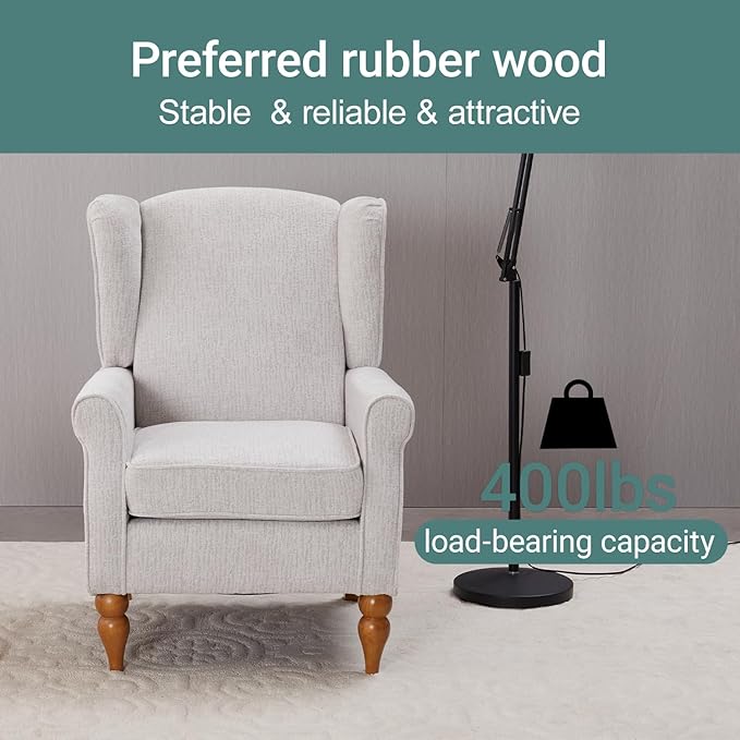 ZMAD Accent Chair, Upholstered High Back Floral Armchair Wood Legs, Comfy Wingback Reading Single Sofa Chair,Plus a Solid Wood Coffee Table for Small Spaces, Living Room, Bedroom (Beige)