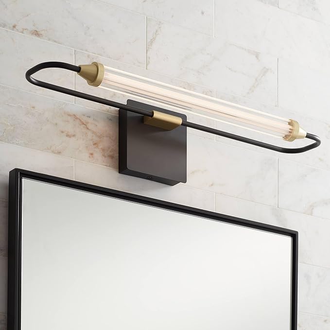 Possini Euro Design Nikola Modern Industrial Vintage Wall Light Bar Matte Black Hardwire 23 1/2" Fixture for Bedroom Bathroom Bedside Vanity House Living Room Home Mirror Hallway Dining Kitchen