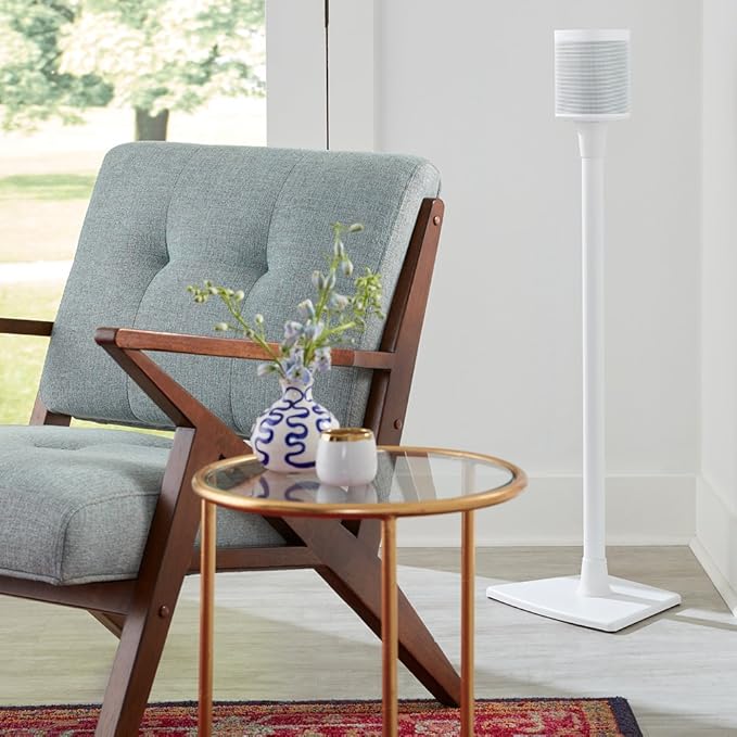 Sanus Wireless Sonos Speaker Stand for Sonos One, Play:1, & Play:3 - Audio-Enhancing Design with Built-in Cable Management - Single Stand (White) - WSS21-W1