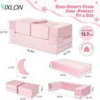 5 Pcs Modular Kids Play Couch, Toddler Couches That Fold Out, Plush Foam Chair for Children’s Playroom, Velvet Fabric Convertible Foam and Floor Cushion for Boys and Girls (Pink,02)