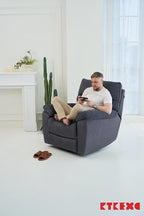 Reclining Sofa Rocking Recliner Chair Manual Adjustable 360 Swivel with Ergonomics Overstuffed Lumbar Arm Support Natural Fabric Surface Made for Living Room, Bedroom, Nursery, Dark Grey