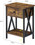 VECELO End Tables, Modern Nightstand with Drawer & Shelf, Night Stand for Bedroom Living Room,Industrial Metal Frame