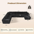 Cloud Sectional Couch with Chaise, Boneless U-Shaped Cloud Couch with Deep Seat, Soft Plush Modern Minimalist Sofa, Assembly Free Modular Floor Sofa for Office Living Room Apartment, Black