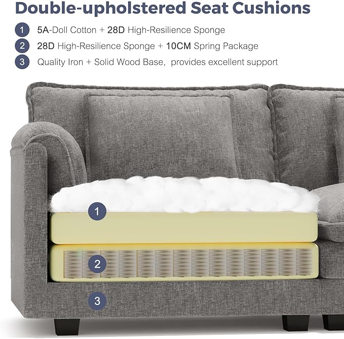 ELUCHANG 153" Oversized Modular Sectional Sofa, Comfy Deep Seat Cloud Couch, 6 Seater U Shaped Modern Sofa with Removable Cover for Living Room, Apartment, DIY Combination, Chenille Light Grey