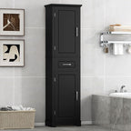 Bathroom Tall Storage Cabinet, Floor Freestanding Storage Cabinet with 2 Doors, One Drawer, Door Shelve Design, and Adjustable Shelf for Bathroom, Office, Multi-Use Organizer, Black