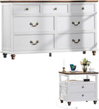 Farmhouse Dresser and Nightstand Sets, Wood 54" Wide Dresser & 24" Night Stand with Charging Station, 2 Piece Bedroom Furniture Set, Chest of Drawers for Bedroom, Home, Living Room, Hallway