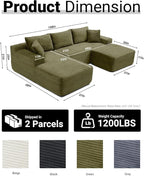 108 Inch Cloud Sectional Couch,Modern Modular Sectional Sofa with Deep Seat,Corduroy Boneless Couches with L-Shape Chaise for Living Room,No Assembly Required (Green, Left Facing Chaise + Ottoman)