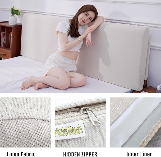 Upholstered King Headboard, No Tools Needed, Wall Mounted Headboard with Removeable Washable Linen, Multi-Functional Backrest (Beige)