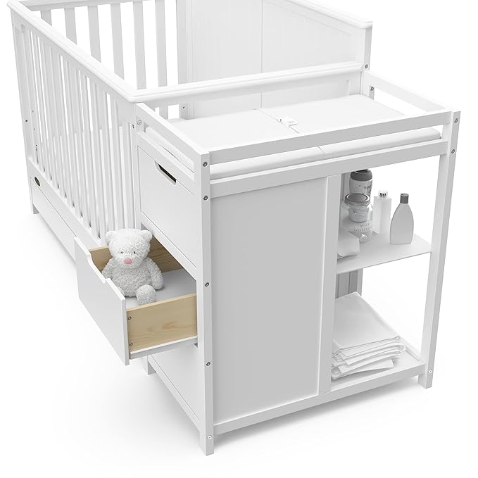 Graco Hadley 5-in-1 Convertible Crib & Changer (White) – GREENGUARD Gold Certified, Fits Standard Crib Mattress, Converts to Toddler Bed and Full Bed, 4 Adjustable Mattress Heights