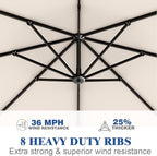 7 Piece Patio Dining Set with 11ft Patio Umbrella (Cream-White), 7 Gray Outdoor HDPE Dining Set with 6 Chairs + 1 Large Table, for Market, Pool, Garden, Backyard, Deck