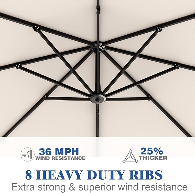 7 Piece Patio Dining Set with 11ft Patio Umbrella (Cream-White), 7 Gray Outdoor HDPE Dining Set with 6 Chairs + 1 Large Table, for Market, Pool, Garden, Backyard, Deck