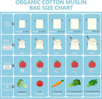 TOPDesign 8-Pack 12” x 14” Reusable Produce Bags, Muslin Bags with Drawstrings for Shopping & Storage, 100% Natural Cotton, Washable, Biodegradable, Food Safe