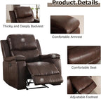 CANMOV Leather Recliner Chair Set of 2, Classic and Traditional Manual Recliner Chair with Overstuffed Arms and Back, Manual Single Sofa with Concealed Cup Holders,Red Brown