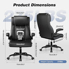 Ergonomic Office Chair - Desk Computer Chair, Leather High Back Executive Chairs with Adjustable Lumbar Support & Flip Up Arms, Rocking, Black