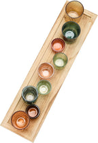 Creative Co-Op Round Glass Votive Holders on Wood Tray, Yellows & Greens, Set of 9