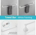 BGL Bathroom Accessories Set, White Paint Expandable Towel Bar 4-Piece Bathroom Accessory Set Wall Mounted Towel Ring Robe Hook Toilet Paper Holder Towel Holder
