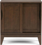 SIMPLIHOME Harper SOLID WOOD 30 inch Wide Mid Century Modern Low Storage Cabinet in Walnut Brown, with Large Space Behind 2 Sliding Notched Handle Doors with 2 Adjustable Shelves