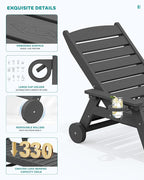 SERWALL Patio Chaise Lounge Chair Set of 2, 78'' Long 5-Positions Adjustable HDPE Outdoor Lounger for Pool, Poly Lounge Chair with Rolling Wheels & Cup Holder for Poolside, Deck, Slate Gray