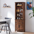 72in Tall Bookshelf 7 Tier Bookcase with Drawer and Barn Doors and Adjustable Shelves, Brown Farmhouse Book Shelf with Storage Cabinet, Wood Freestanding Display Bookshelves for Kitchen (4PCS)