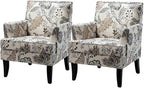 HULALA HOME Modern Accent Chairs Set of 2, Farmhouse High Back Floral Chairs with Wooden Legs & Nail Head Trim, Comfy Upholstered Armchairs for Living Room/Bedroom (Orange Grey Floral)