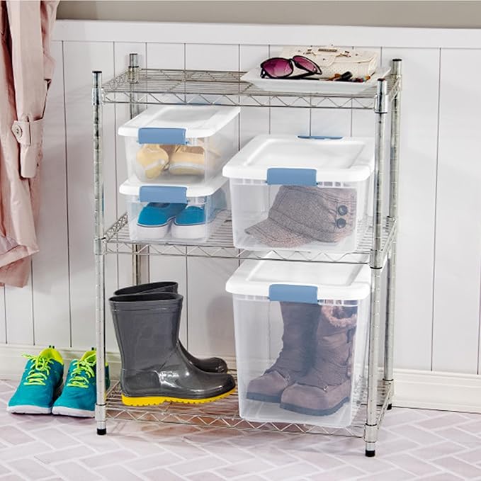 Sterilite 18-Pack Latching Box, Under Bed Storage Bins with Lids, Clear Plastic, 25 Quart - Heavy-Duty Organizing Containers for Closet, Bathroom, and Office