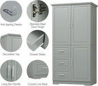 P PURLOVE Bathroom Storage Cabinet with 3 Drawers,Tall and Wide Bathroom Cabinet Standing,Wood Freestanding Tall Bathroom Cabinet for Kitchen,Living Room